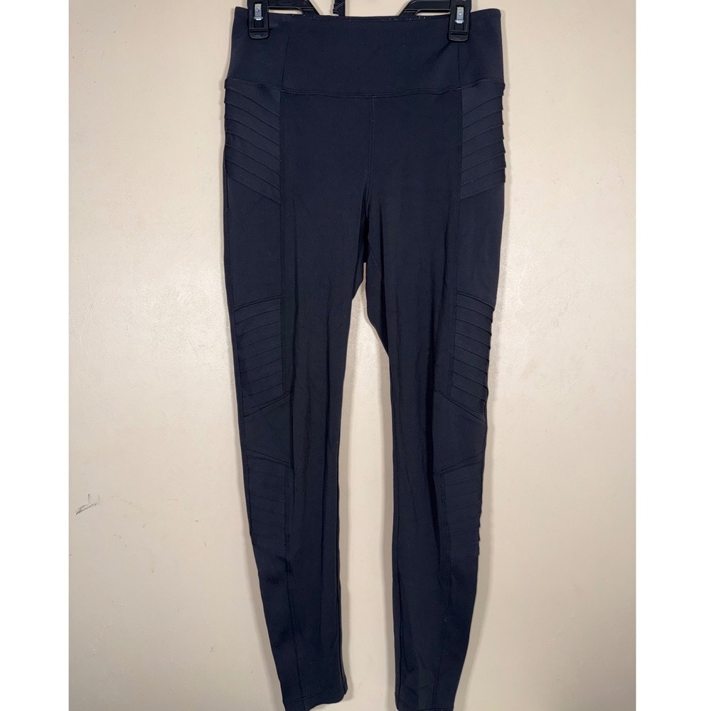Athleta Delancey Moto Tight Black High Waisted Leggings Ankle Zip Womens Small
